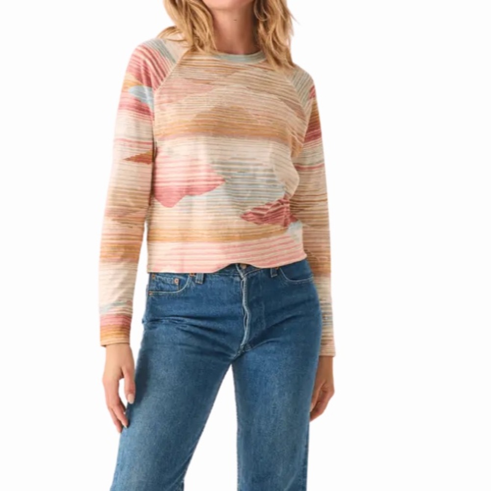 Faherty Multicolor Striped Sweater Medium Sunwashed Mountain Sky Organic Cotton
